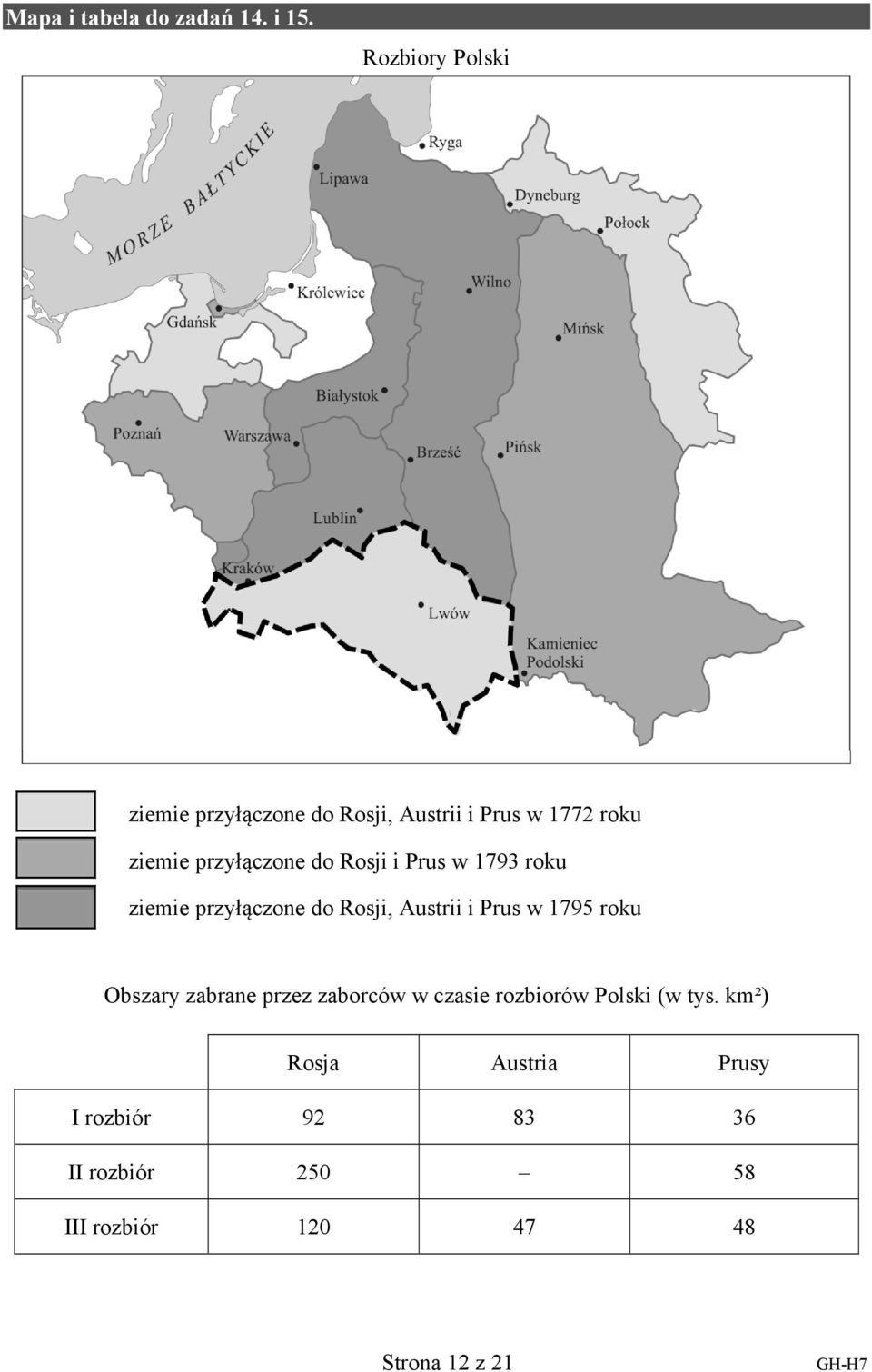 Rosji i Prus w 1793 roku ziemie przyłączone do Rosji, Austrii i Prus w 1795 roku Obszary
