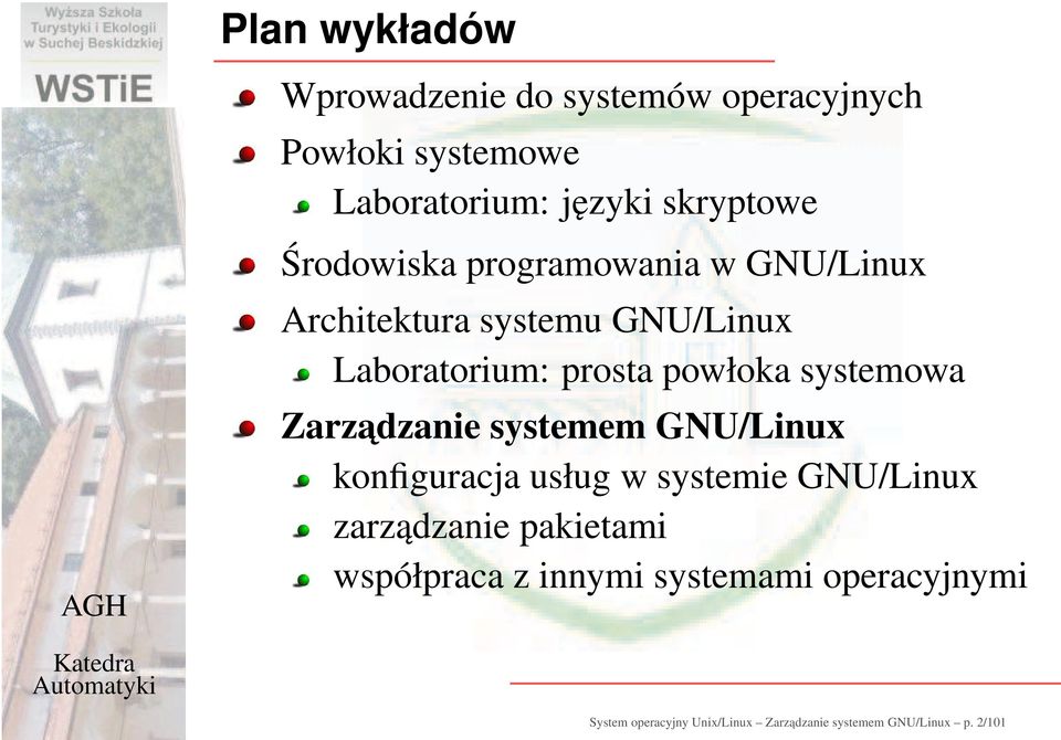 systemowa Zarzadzanie systemem GNU/Linux konfiguracja usług w systemie GNU/Linux zarządzanie pakietami