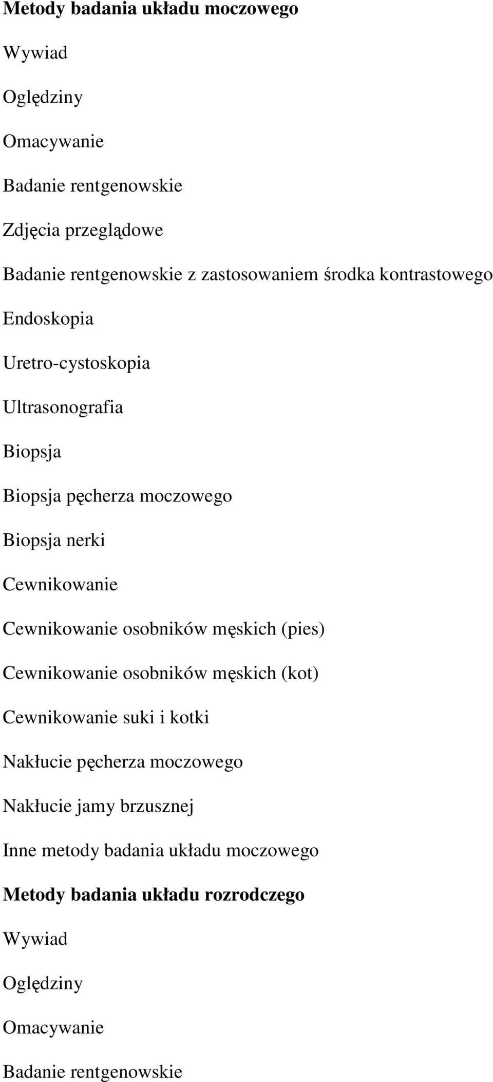 męskich (pies) Cewnikowanie osobników męskich (kot) Cewnikowanie suki i kotki Nakłucie