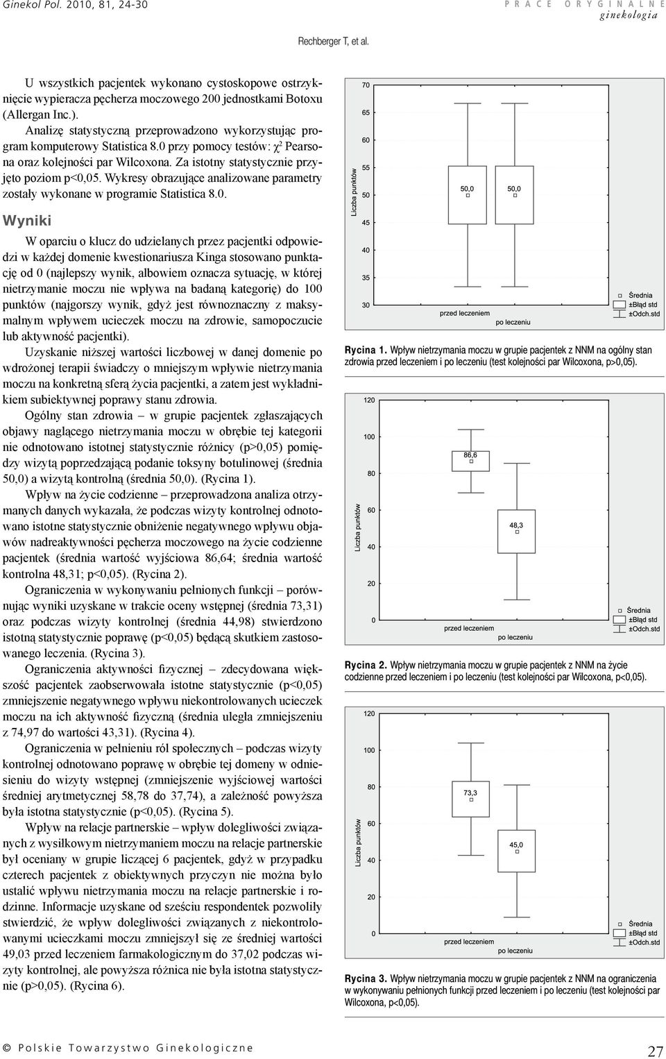 Wykresy obrazujące analizowane parametry zostały wykonane w programie Statistica 8.0.