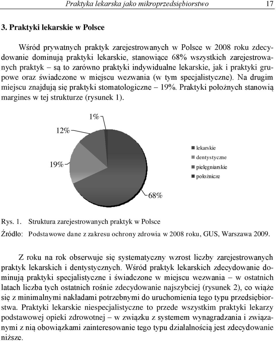 praktyki indywidualne lekarskie, jak i praktyki grupowe oraz świadczone w miejscu wezwania (w tym specjalistyczne). Na drugim miejscu znajdują się praktyki stomatologiczne 19%.