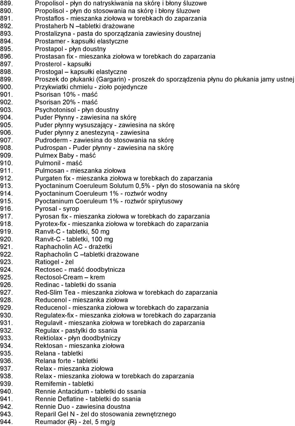 Prostasan fix - mieszanka ziołowa w torebkach do zaparzania 897. Prosterol - kapsułki 898. Prostogal kapsułki elastyczne 899.