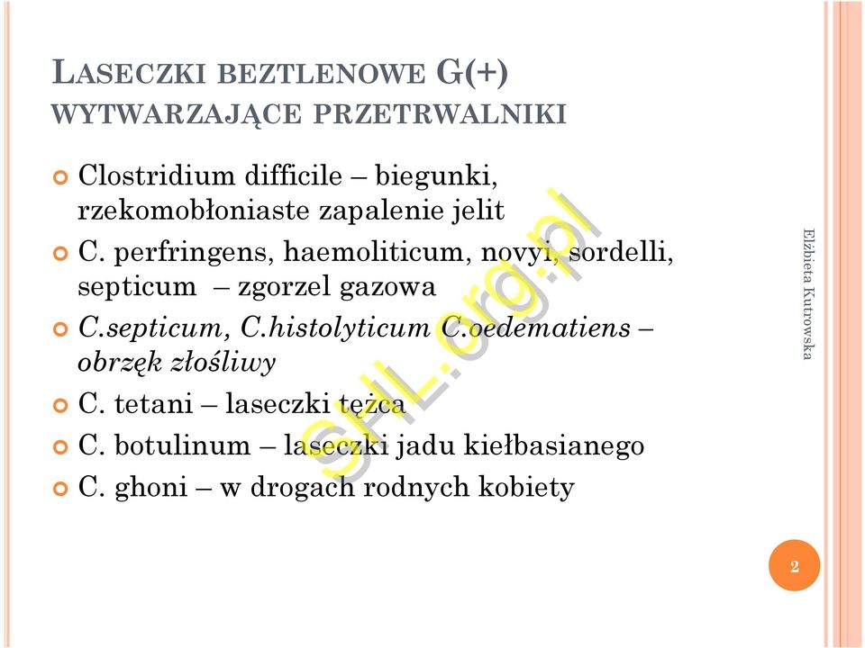 perfringens, haemoliticum, novyi, sordelli, septicum zgorzel gazowa C.septicum, C.