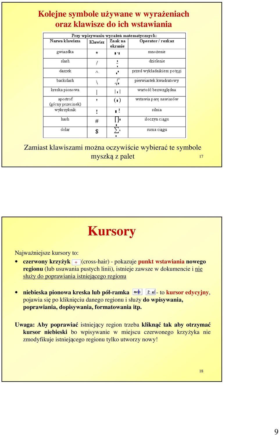 niebieska pionowa kreska lub pół-ramka - to kursor edycyjny, pojawia się po kliknięciu danego regionu i służy do wpisywania, poprawiania, dopisywania, formatowania itp.