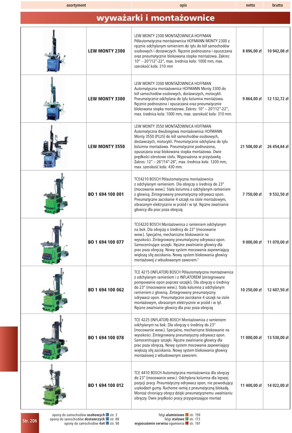 szerokość koła: 310 mm 8 896,00 zł 10 942,08 zł LEW MONTY 3300 LEW MONTY 3300 MONTAŻOWNICA HOFFMAN Automatyczna montażownica HOFMANN Monty 3300 do kół samochodów osobowych, dostawczych, motocykli.