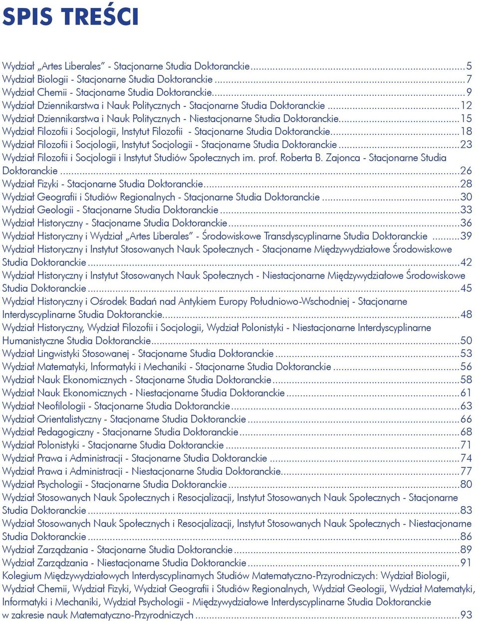 ..15 Wydział Filozofii i Socjologii, Instytut Filozofii - Stacjonarne Studia Doktoranckie...18 Wydział Filozofii i Socjologii, Instytut Socjologii - Stacjonarne Studia Doktoranckie.