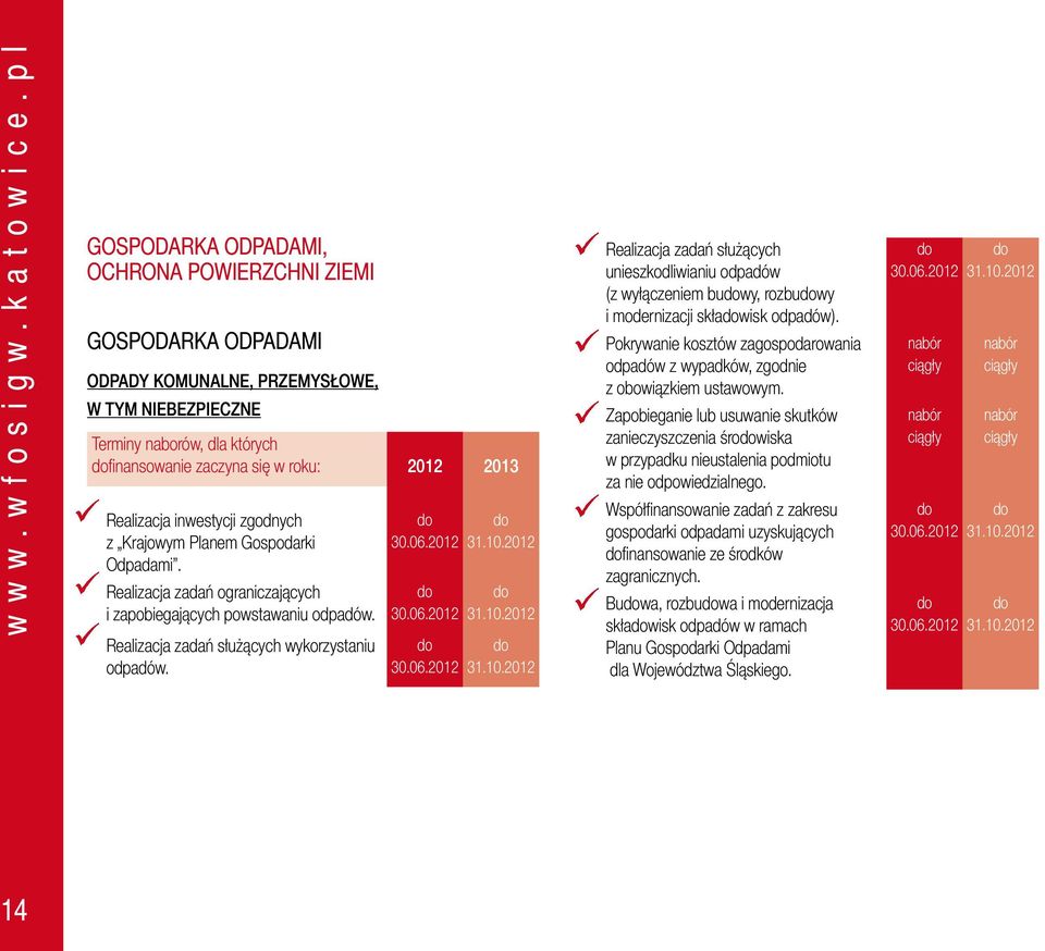 Realizacja inwestycji zgodnych z Krajowym Planem Gospodarki Odpadami. Realizacja zadań ograniczających i zapobiegających powstawaniu odpadów. Realizacja zadań służących wykorzystaniu odpadów. 30.06.