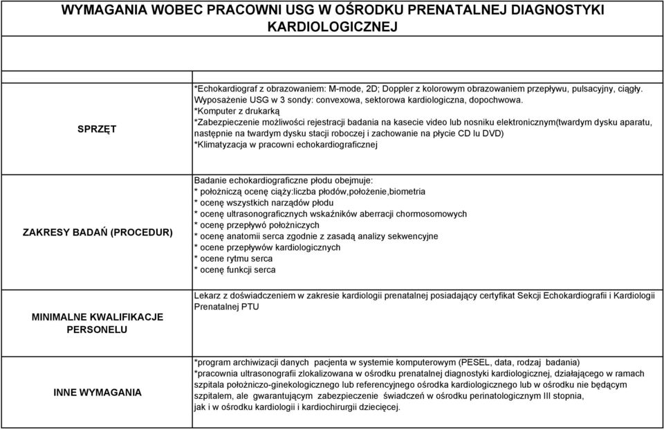 *Komputer z drukarką *Zabezpieczenie możliwości rejestracji badania na kasecie video lub nosniku elektronicznym(twardym dysku aparatu, następnie na twardym dysku stacji roboczej i zachowanie na