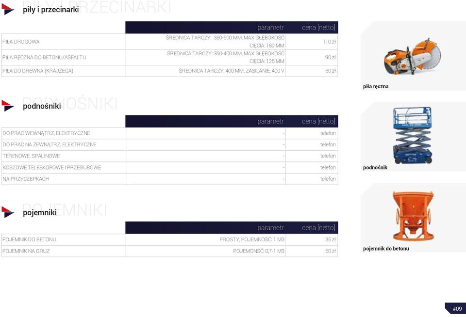 ręczna DO PRAC WEWNĄTRZ, ELEKTRYCZNE - telefon DO PRAC NA ZEWNĄTRZ, ELEKTRYCZNE - telefon TERENOWE, SPALINOWE - telefon KOSZOWE TELESKOPOWE I PRZEGUBOWE -