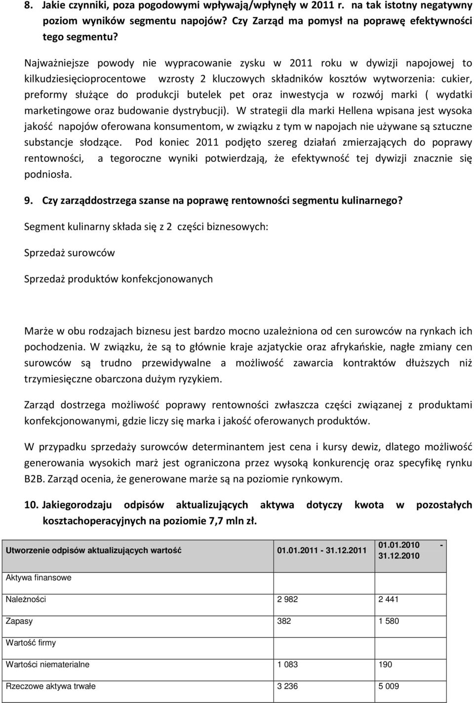 butelek pet oraz inwestycja w rozwój marki ( wydatki marketingowe oraz budowanie dystrybucji).