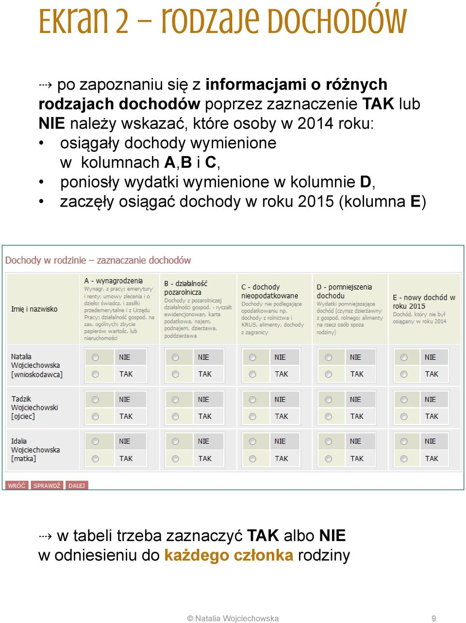 kolumnach A,B i C, poniosły wydatki wymienione w kolumnie D, zaczęły osiągać dochody w roku