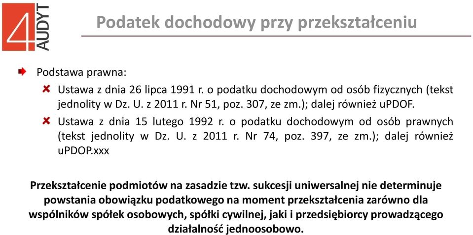 Nr 74, poz. 397, ze zm.); dalej również updop.xxx Przekształcenie podmiotów na zasadzie tzw.