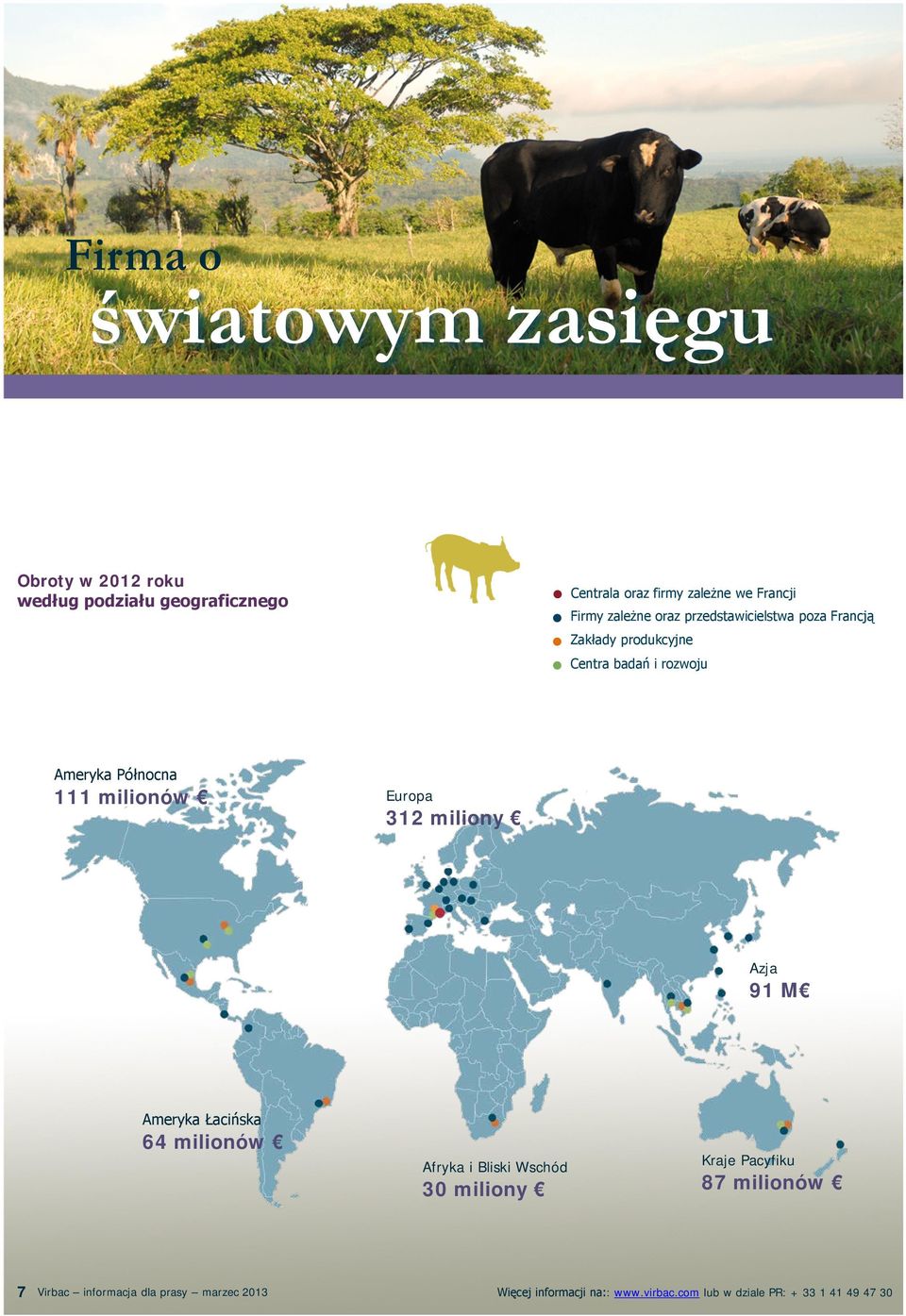 Obroty w 2012 roku według podziału geograficznego Centrala oraz firmy zależne we Francji Firmy zależne oraz przedstawicielstwa