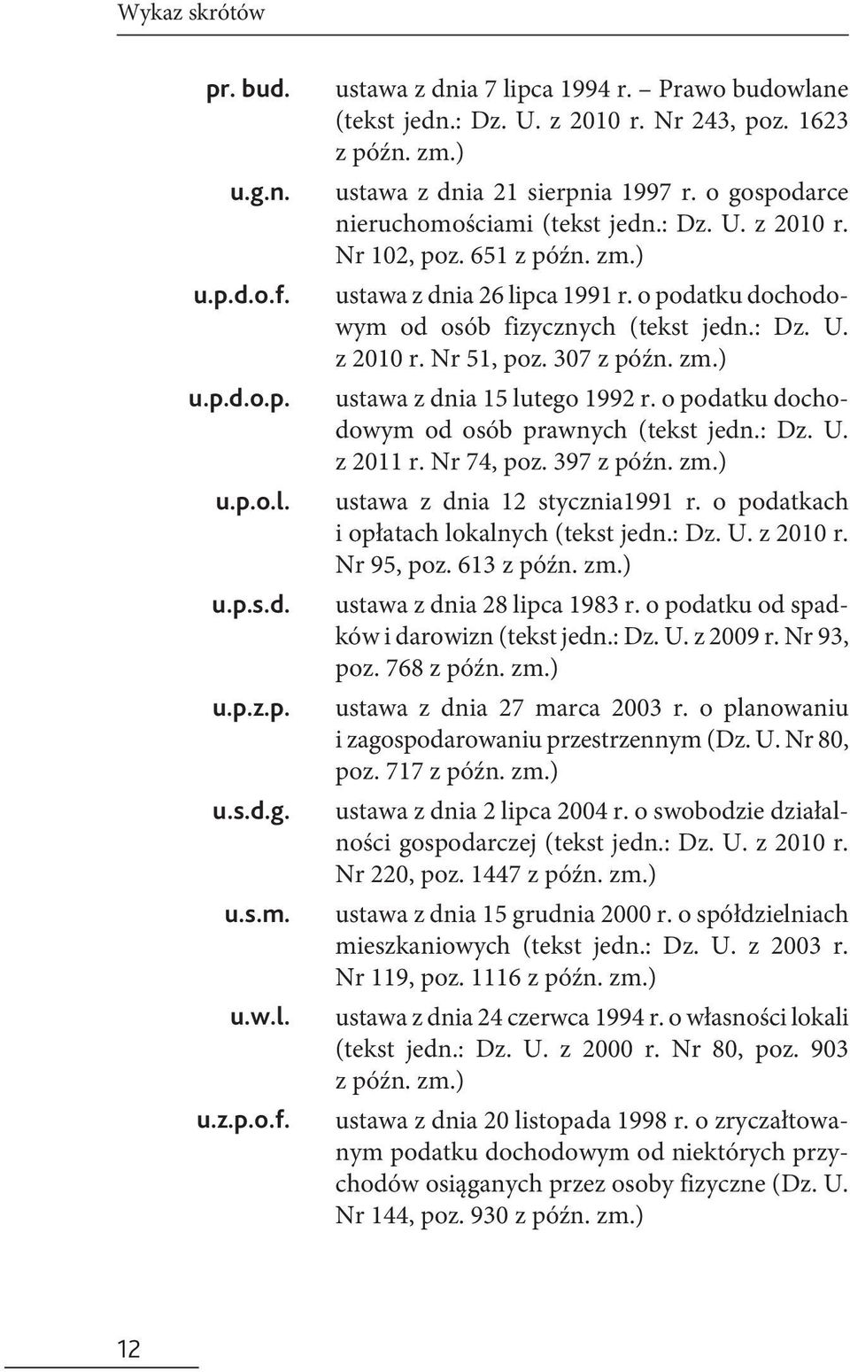 zm.) ustawa z dnia 26 lipca 1991 r. o podatku dochodowym od osób fizycznych (tekst jedn.: Dz. U. z 2010 r. Nr 51, poz. 307 z późn. zm.) ustawa z dnia 15 lutego 1992 r.