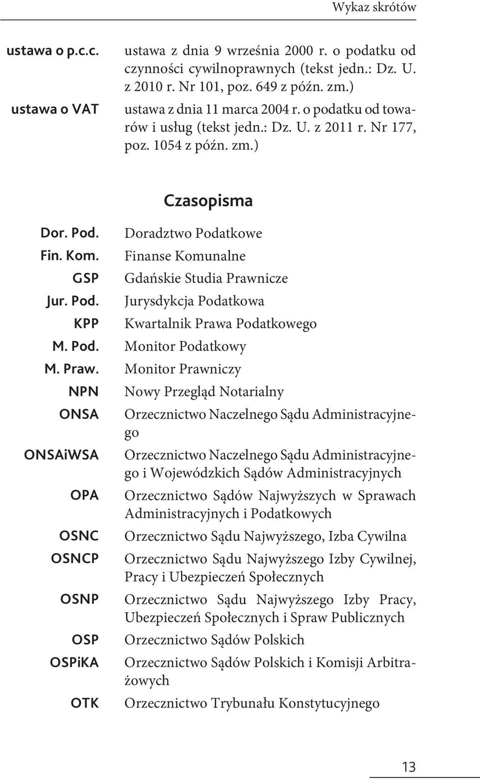 NPN ONSA ONSAiWSA OPA OSNC OSNCP OSNP OSP OSPiKA OTK Doradztwo Podatkowe Finanse Komunalne Gdańskie Studia Prawnicze Jurysdykcja Podatkowa Kwartalnik Prawa Podatkowego Monitor Podatkowy Monitor