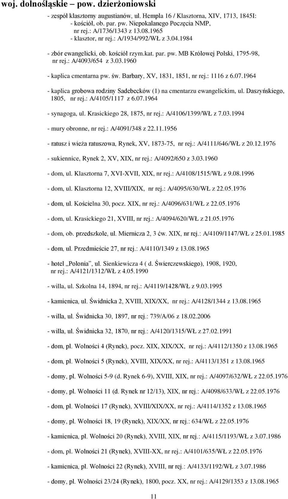 Barbary, XV, 1831, 1851, nr rej.: 1116 z 6.07.1964 - kaplica grobowa rodziny Sadebecków (1) na cmentarzu ewangelickim, ul. Daszyńskiego, 1805, nr rej.: A/4105/1117 z 6.07.1964 - synagoga, ul.