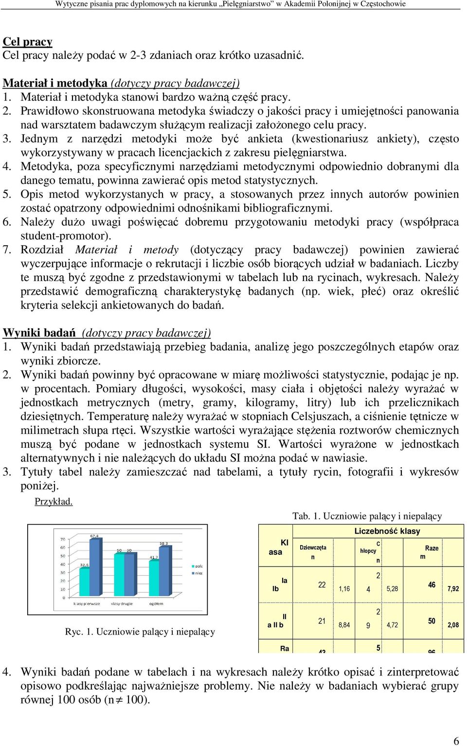 Metodyka, poza specyficznymi narzędziami metodycznymi odpowiednio dobranymi dla danego tematu, powinna zawierać opis metod statystycznych. 5.