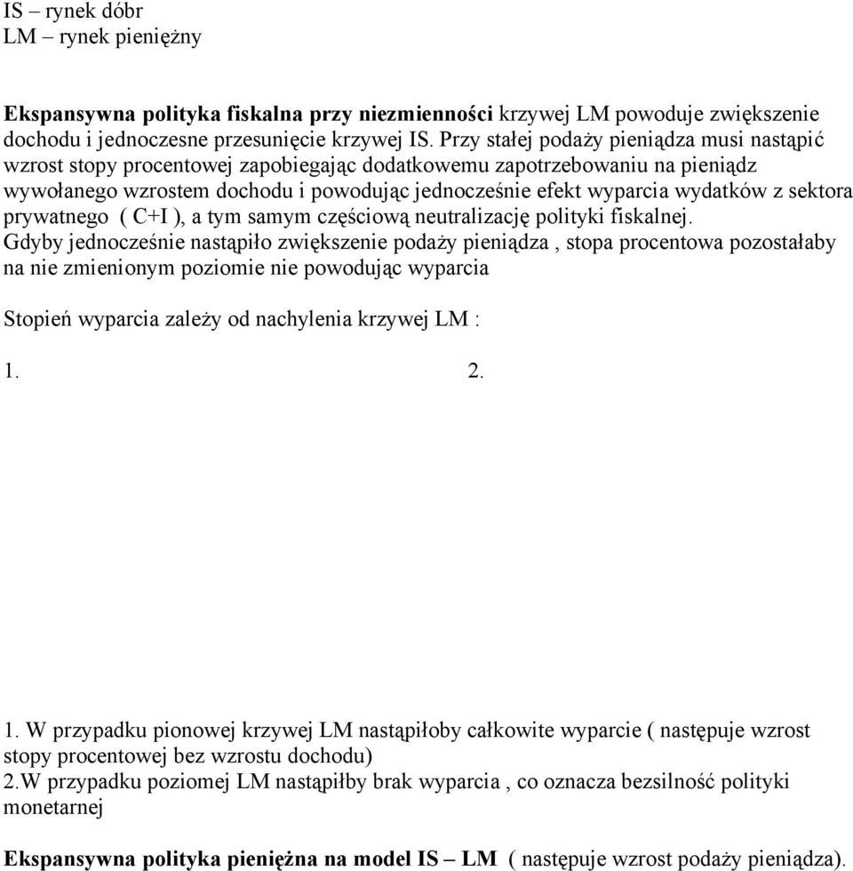 sektora prywatnego ( C+I ), a tym samym częściową neutralizację polityki fiskalnej.