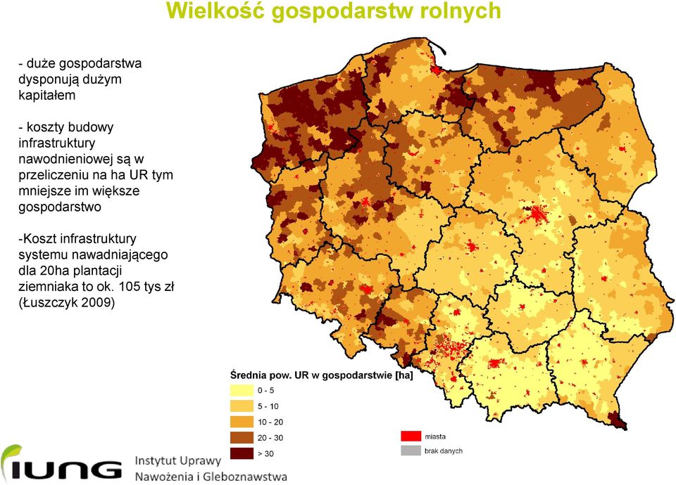 przeliczeniu na ha UR tym mniejsze im większe gospodarstwo -Koszt