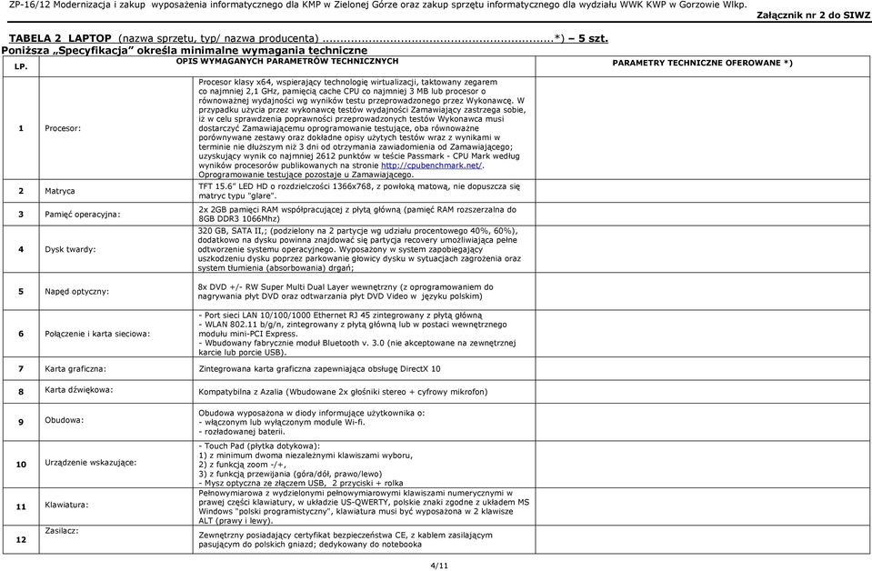 Napęd optyczny: 6 Połączenie i karta sieciowa: Procesor klasy x64, wspierający technologię wirtualizacji, taktowany zegarem co najmniej 2,1 GHz, pamięcią cache CPU co najmniej 3 MB lub procesor o