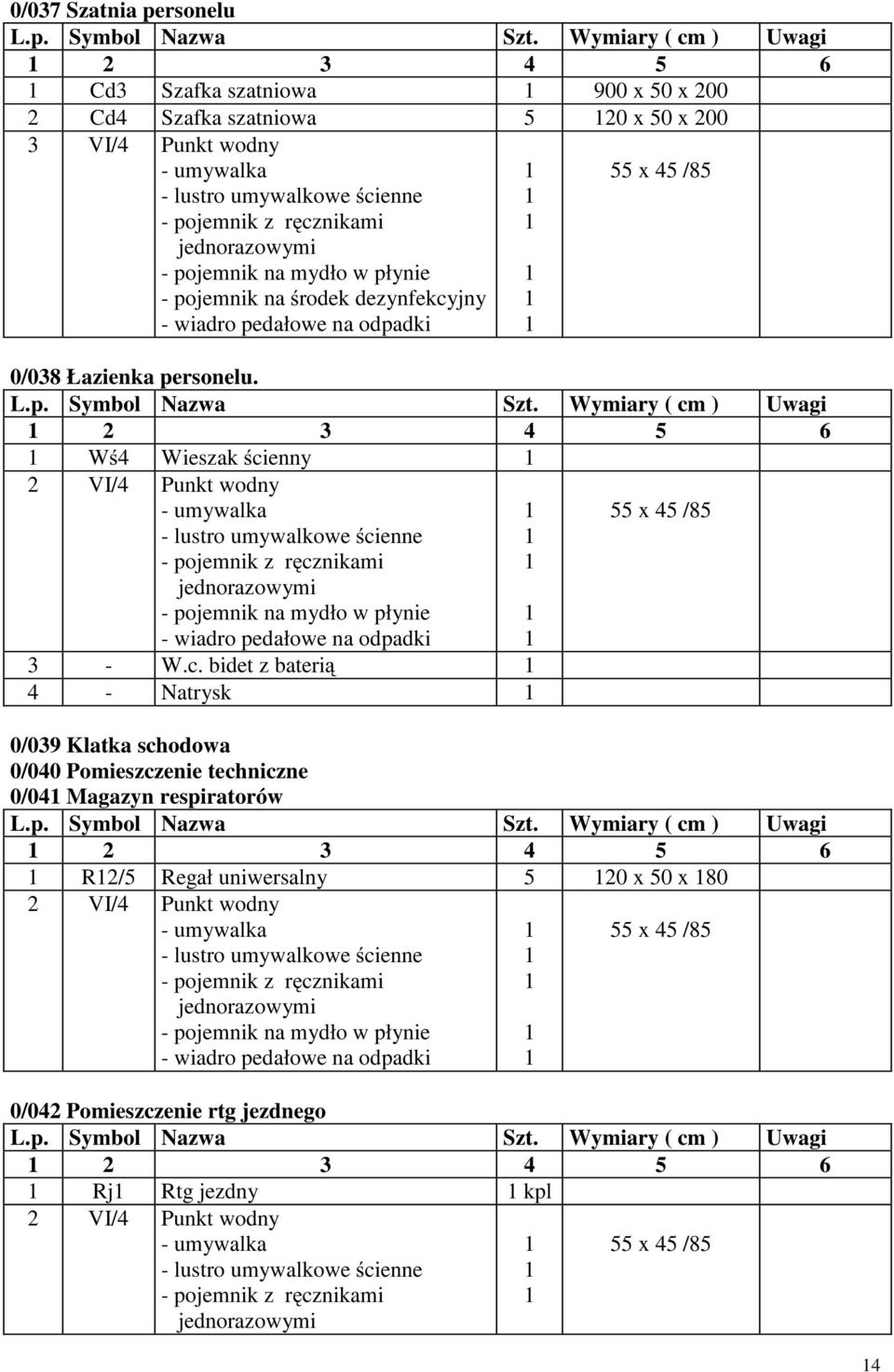 jny 0/038 Łazienka personelu. 2 3 4 5 6 W 4 Wieszak ci