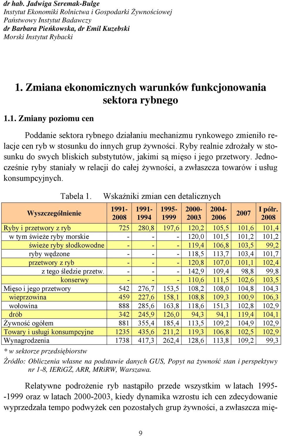 Ryby realnie zdrożały w stosunku do swych bliskich substytutów, jakimi są mięso i jego przetwory. Jednocześnie ryby staniały w relacji do całej żywności, a zwłaszcza towarów i usług konsumpcyjnych.