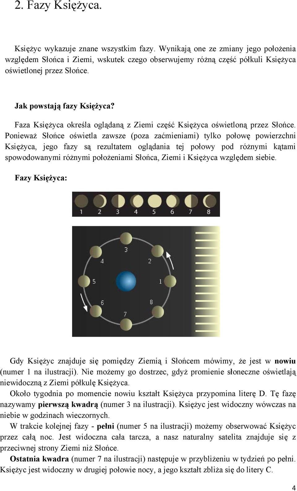 Faza Księżyca określa oglądanąą z Ziemi część Księżyca oświetloną przez Słońce.