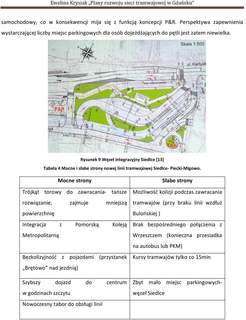 Rysunek 9 Węzeł integracyjny Siedlce [13] Tabela 4 Mocne i słabe strony nowej linii tramwajowej Siedlce- Piecki- Migowo.