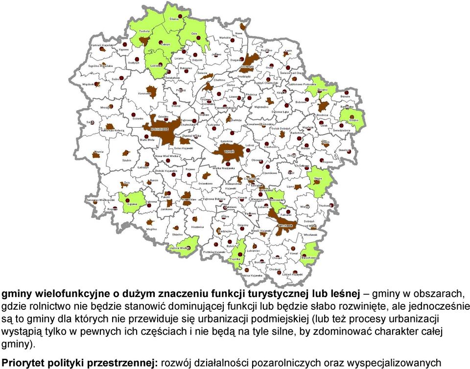 urbanizacji podmiejskiej (lub też procesy urbanizacji wystąpią tylko w pewnych ich częściach i nie będą na tyle silne,