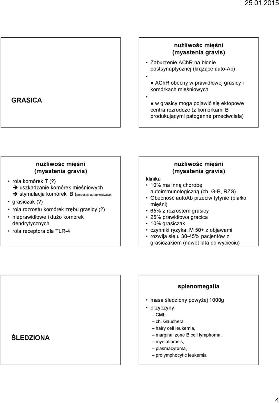 ) è uszkadzanie komórek mięśniowych è stymulacja komórek B (produkcja autoprzeciwciał) grasiczak (?) rola rozrostu komórek zrębu grasicy (?