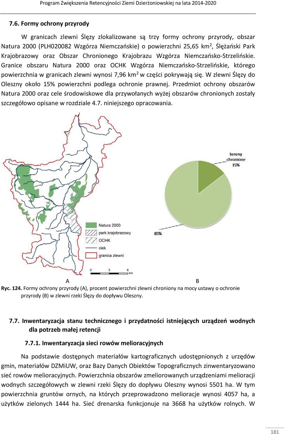 Granice obszaru Natura 2000 oraz OCHK Wzgórza Niemczańsko Strzelińskie, którego powierzchnia w granicach zlewni wynosi 7,96 km 2 w części pokrywają się.