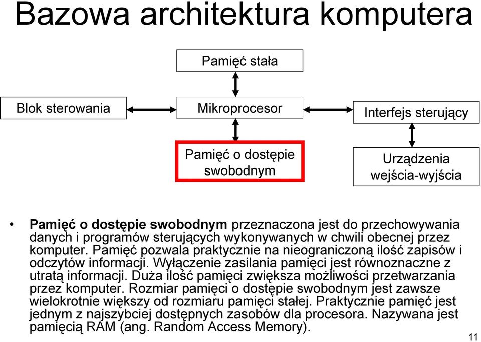 Pamięć pozwala praktycznie na nieograniczoną ilość zapisów i odczytów informacji. Wyłączenie zasilania pamięci jest równoznaczne z utratą informacji.