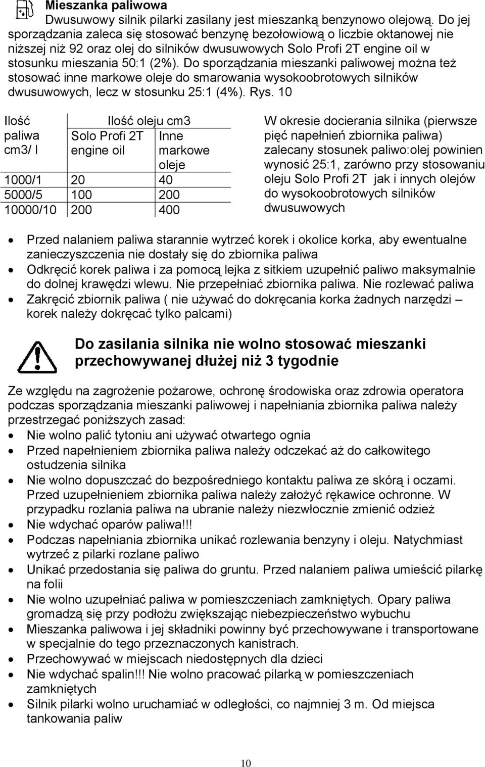 Do sporządzania mieszanki paliwowej można też stosować inne markowe oleje do smarowania wysokoobrotowych silników dwusuwowych, lecz w stosunku 25:1 (4%). Rys.