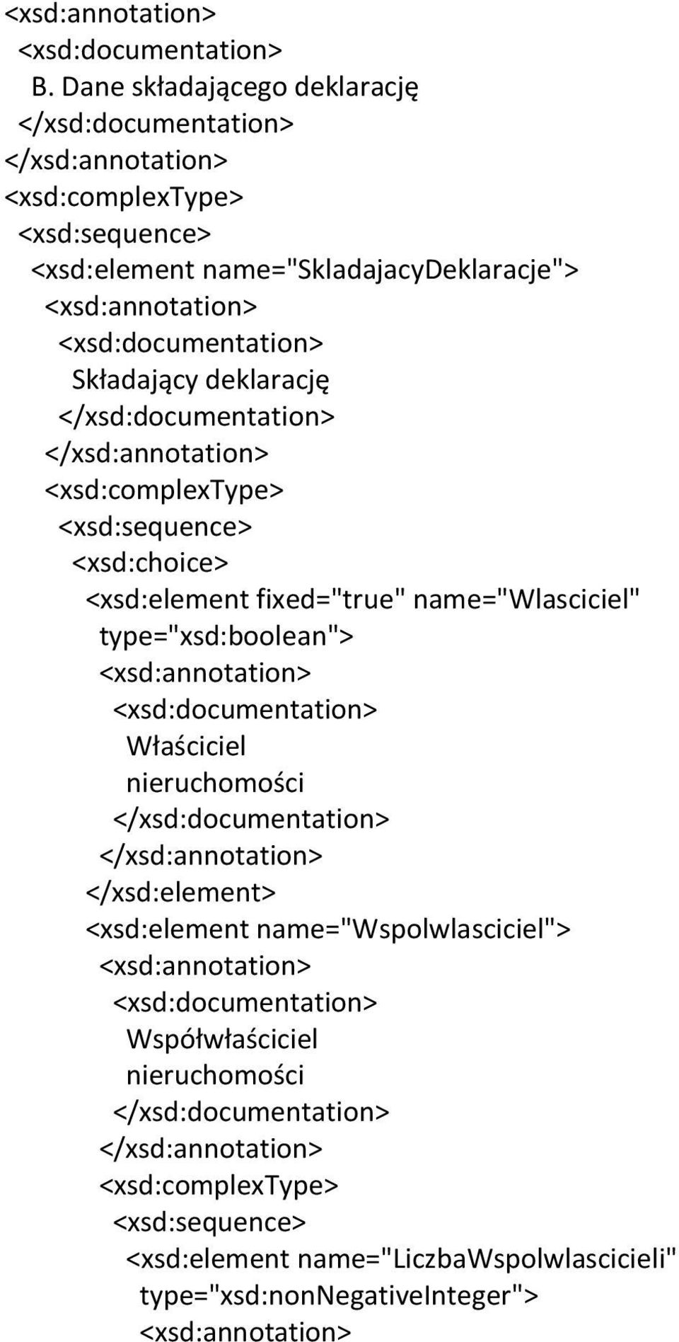 type="xsd:boolean"> Właściciel nieruchomości <xsd:element name="wspolwlasciciel">