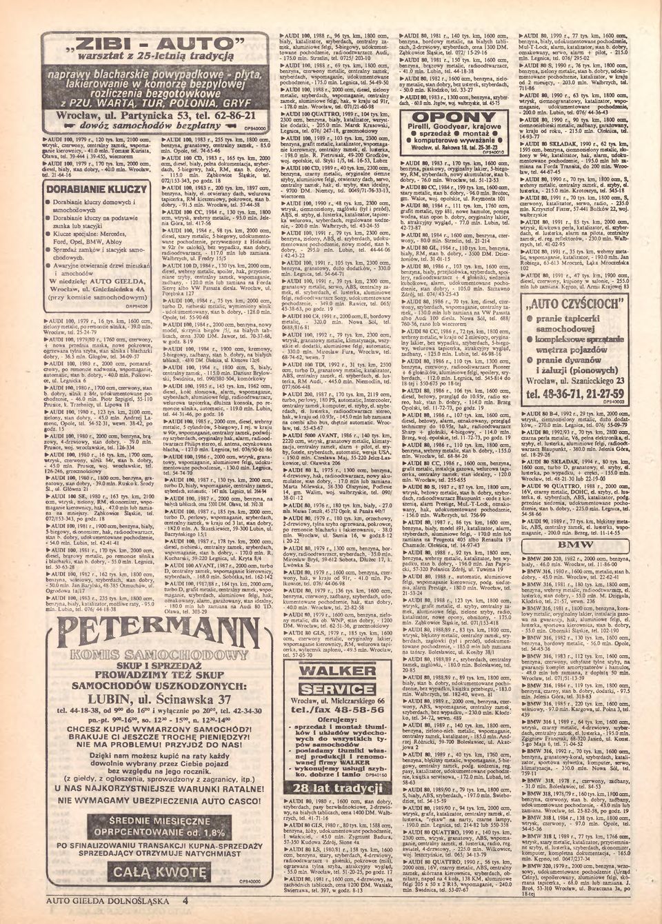 Tomasz Kuriata, Oława, tel. 39-444 i 39-455, AUDI 100, 1979 r., 170 tys. km. 2000 ccm, diesel, biały, stan dobry, - 40.0 min. Wrocław, tel.