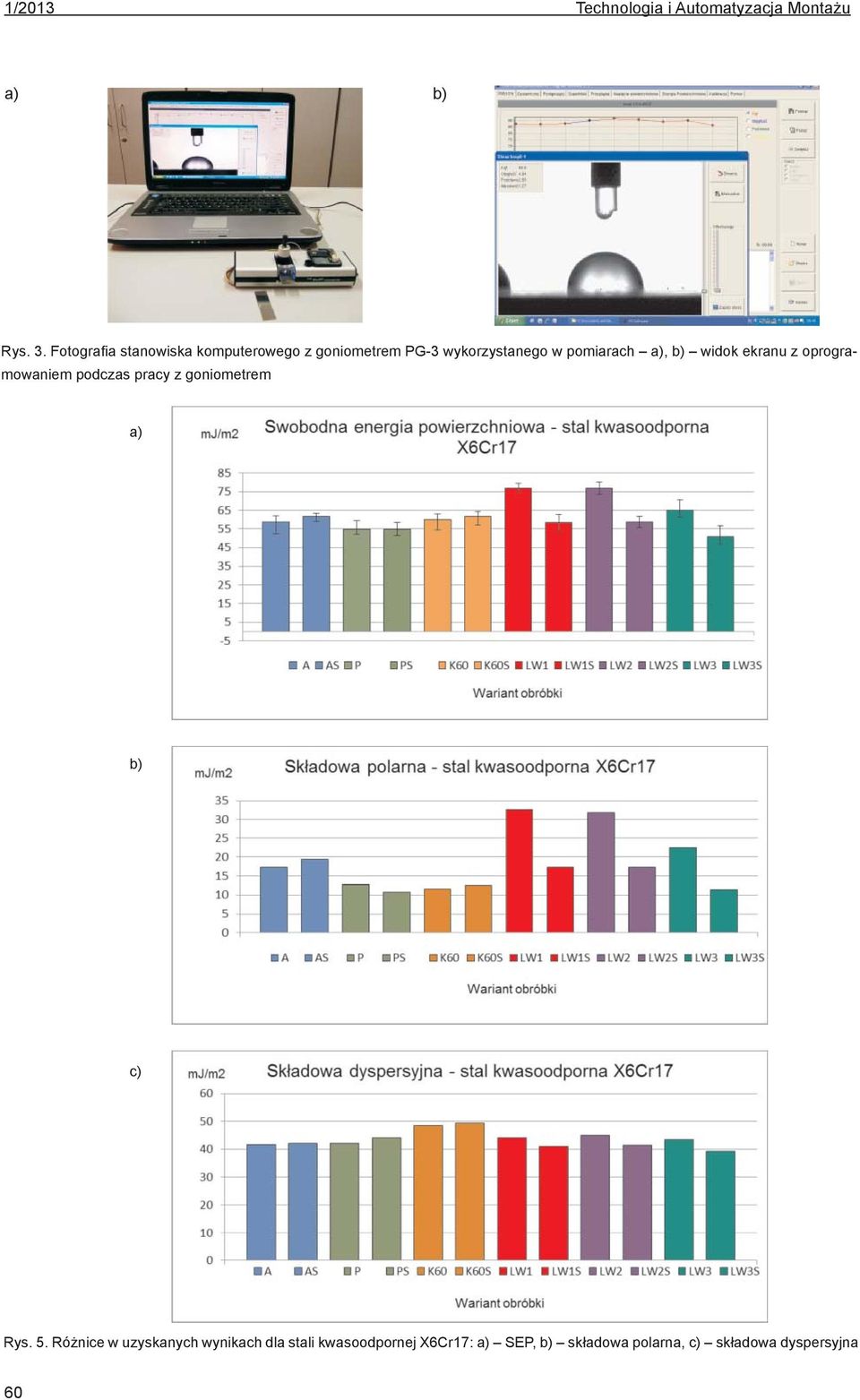 pomiarach a), b) widok ekranu z oprogramowaniem podczas pracy z