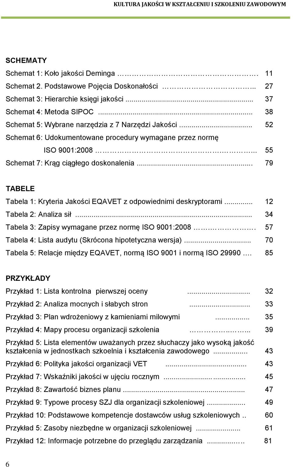 .. 79 TABELE Tabela 1: Kryteria Jakości EQAVET z odpowiednimi deskryptorami... 12 Tabela 2: Analiza sił... 34 Tabela 3: Zapisy wymagane przez normę ISO 9001:2008.