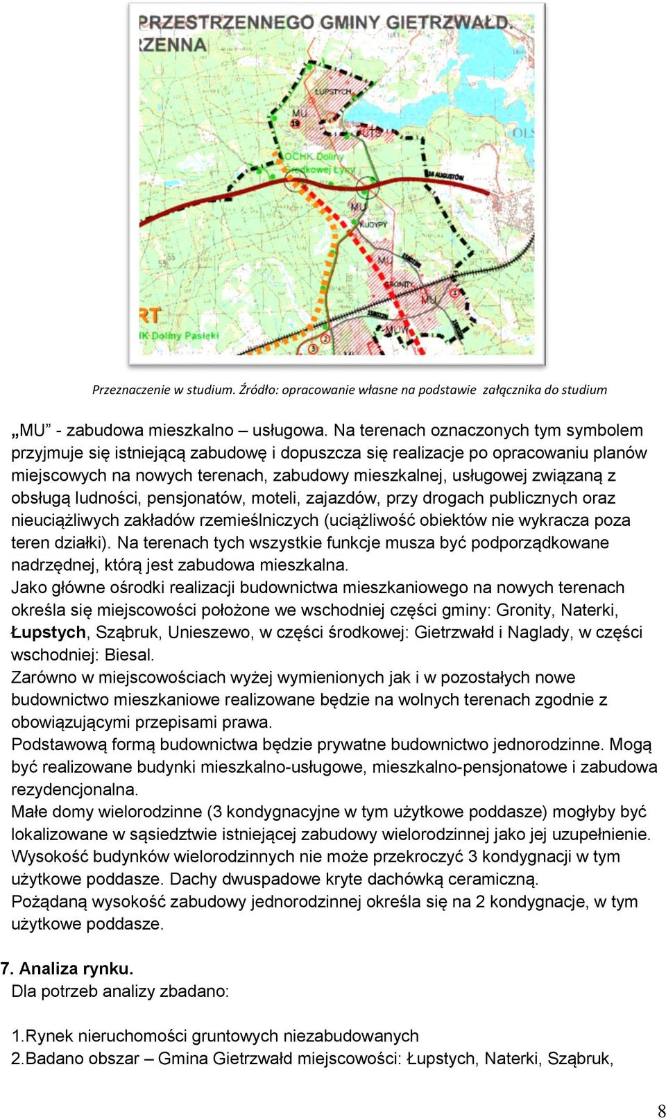 obsługą ludności, pensjonatów, moteli, zajazdów, przy drogach publicznych oraz nieuciążliwych zakładów rzemieślniczych (uciążliwość obiektów nie wykracza poza teren działki).