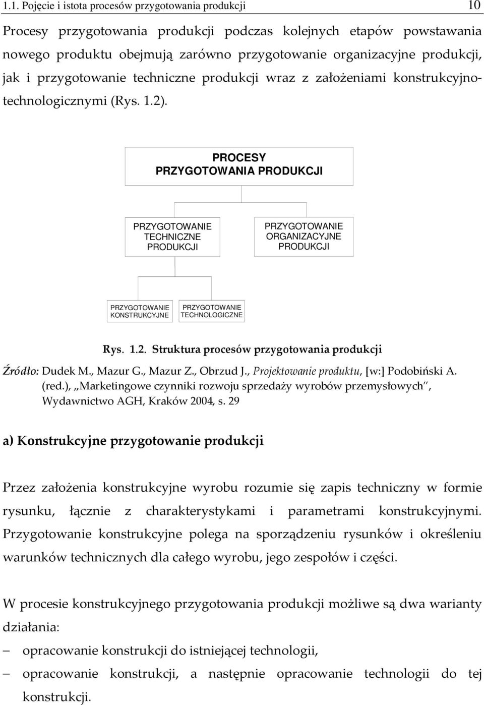 PROCESY PRZYGOTOWANIA PRODUKCJI PRZYGOTOWANIE TECHNICZNE PRODUKCJI PRZYGOTOWANIE ORGANIZACYJNE PRODUKCJI PRZYGOTOWANIE KONSTRUKCYJNE PRZYGOTOWANIE TECHNOLOGICZNE Rys. 1.2.