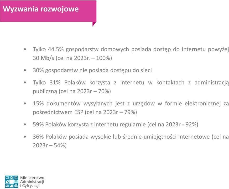 publiczną(celna2023r 70%) 15% dokumentów wysyłanych jest z urzędów w formie elektronicznej za pośrednictwem ESP(cel na