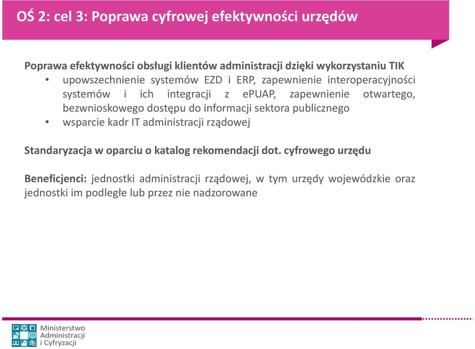 bezwnioskowego dostępu do informacji sektora publicznego wsparcie kadr IT administracji rządowej Standaryzacja w oparciu o katalog