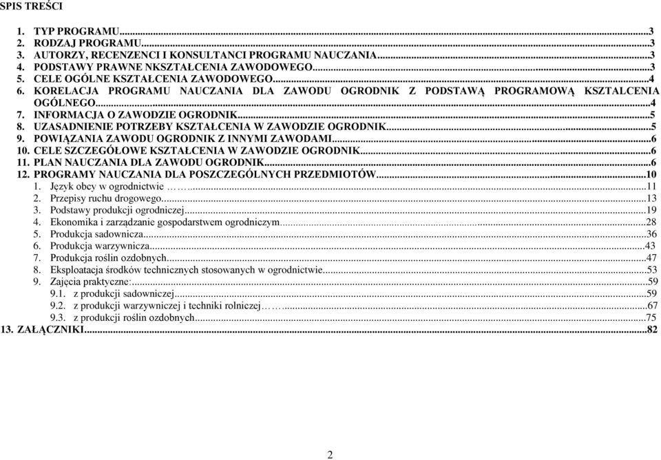 OWIĄZANIA ZAWODU OGRODNIK Z INNYMI ZAWODAMI...6 10. ELE SZZEGÓŁOWE KSZTAŁENIA W ZAWODZIE OGRODNIK...6 11. LAN NAUZANIA DLA ZAWODU OGRODNIK...6 12. ROGRAMY NAUZANIA DLA OSZZEGÓLNYH RZEDMIOTÓW...10 1.