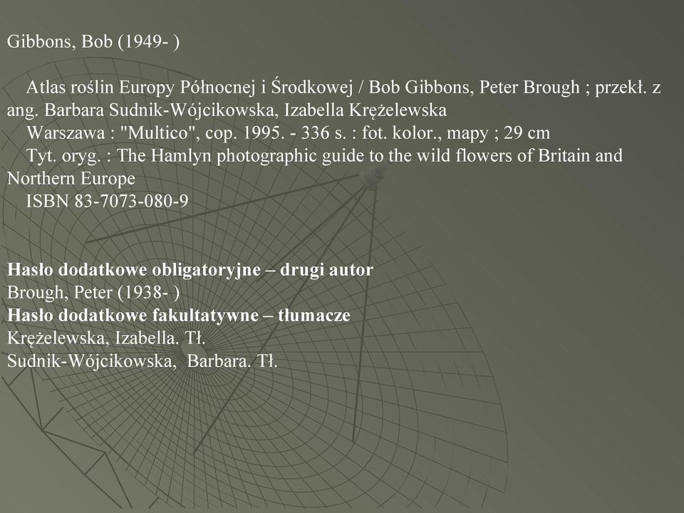 oryg. : The Hamlyn photographic guide to the wild flowers of Britain and Northern Europe ISBN 83-7073-080-9 Hasło dodatkowe