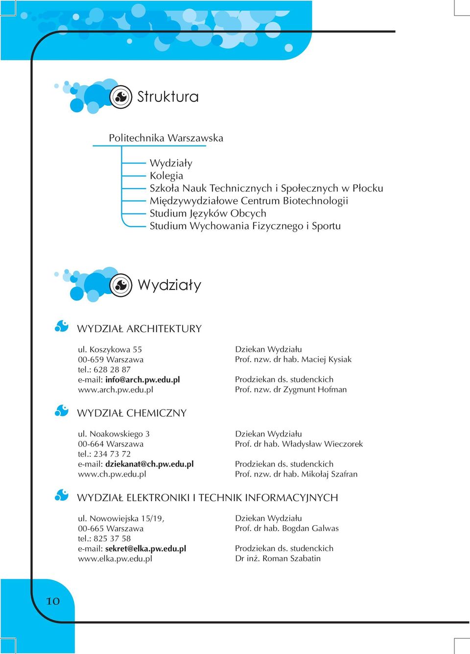 studenckich Prof. nzw. dr Zygmunt Hofman WYDZIAŁ CHEMICZNY ul. Noakowskiego 3 00-664 Warszawa tel.: 234 73 72 e-mail: dziekanat@ch.pw.edu.pl www.ch.pw.edu.pl Dziekan Wydziału Prof. dr hab.