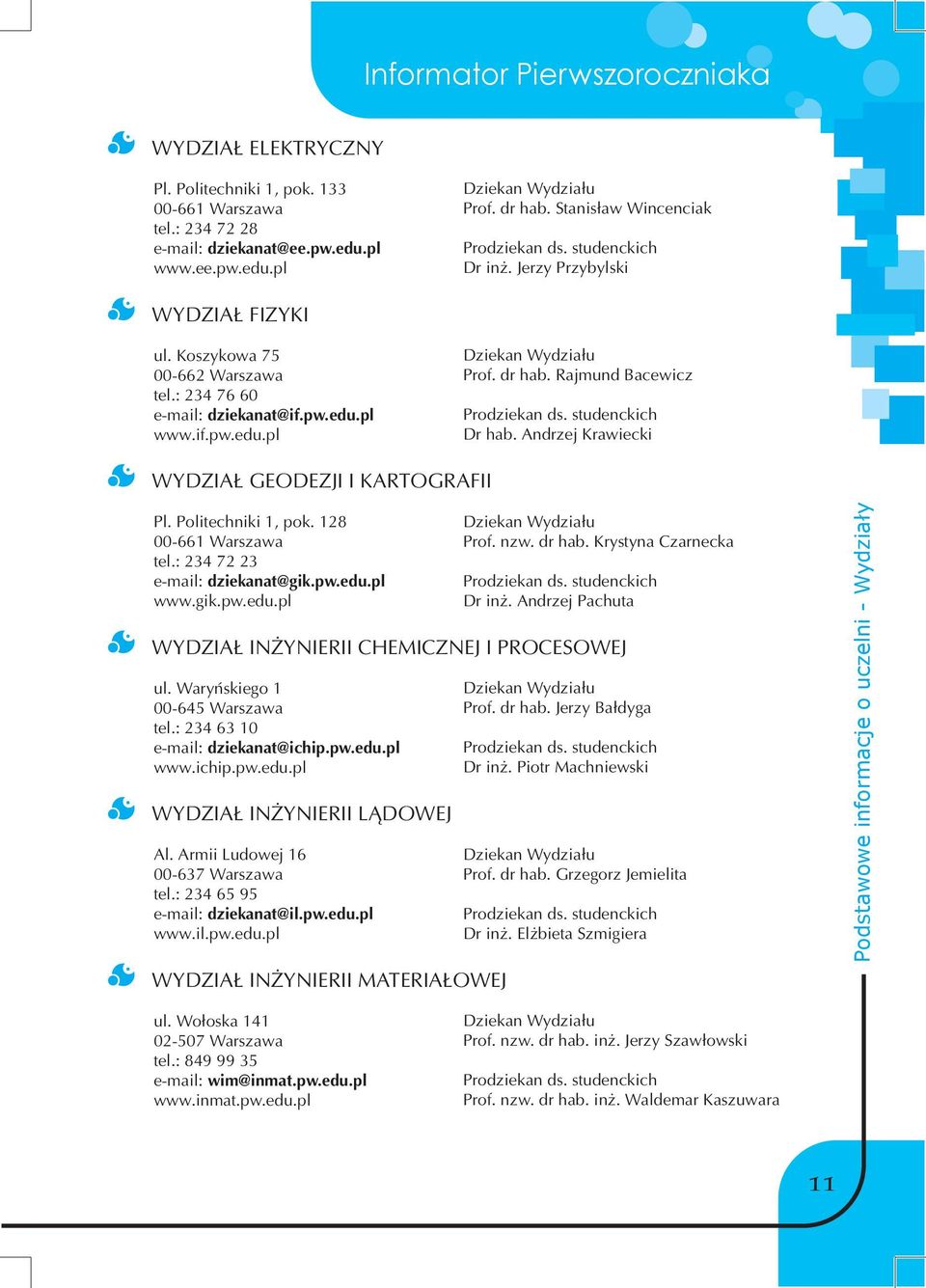 dr hab. Rajmund Bacewicz Prodziekan ds. studenckich Dr hab. Andrzej Krawiecki WYDZIAŁ GEODEZJI I KARTOGRAFII Pl. Politechniki 1, pok. 128 00-661 Warszawa tel.: 234 72 23 e-mail: dziekanat@gik.pw.edu.