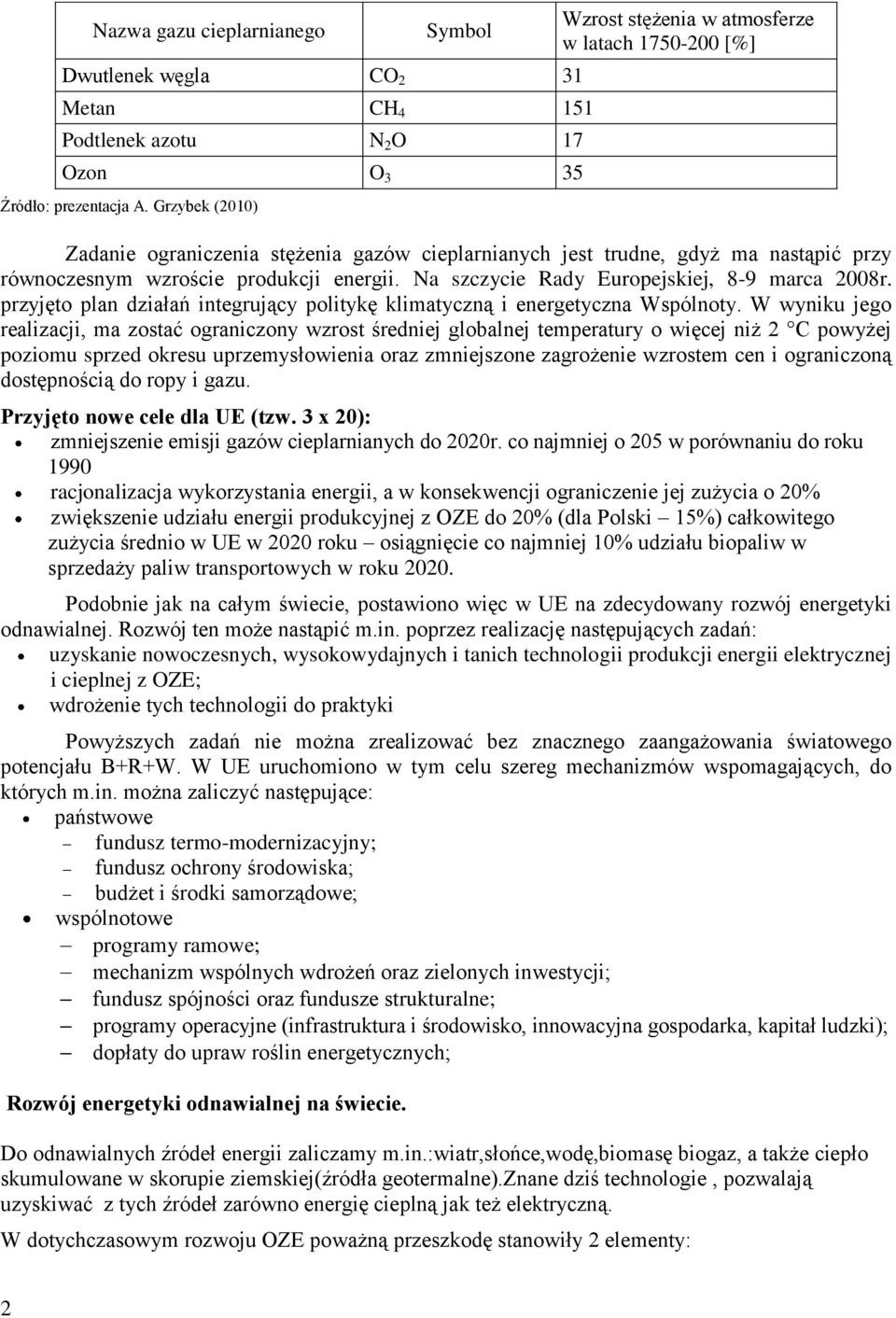 Na szczycie Rady Europejskiej, 8-9 marca 2008r. przyjęto plan działań integrujący politykę klimatyczną i energetyczna Wspólnoty.