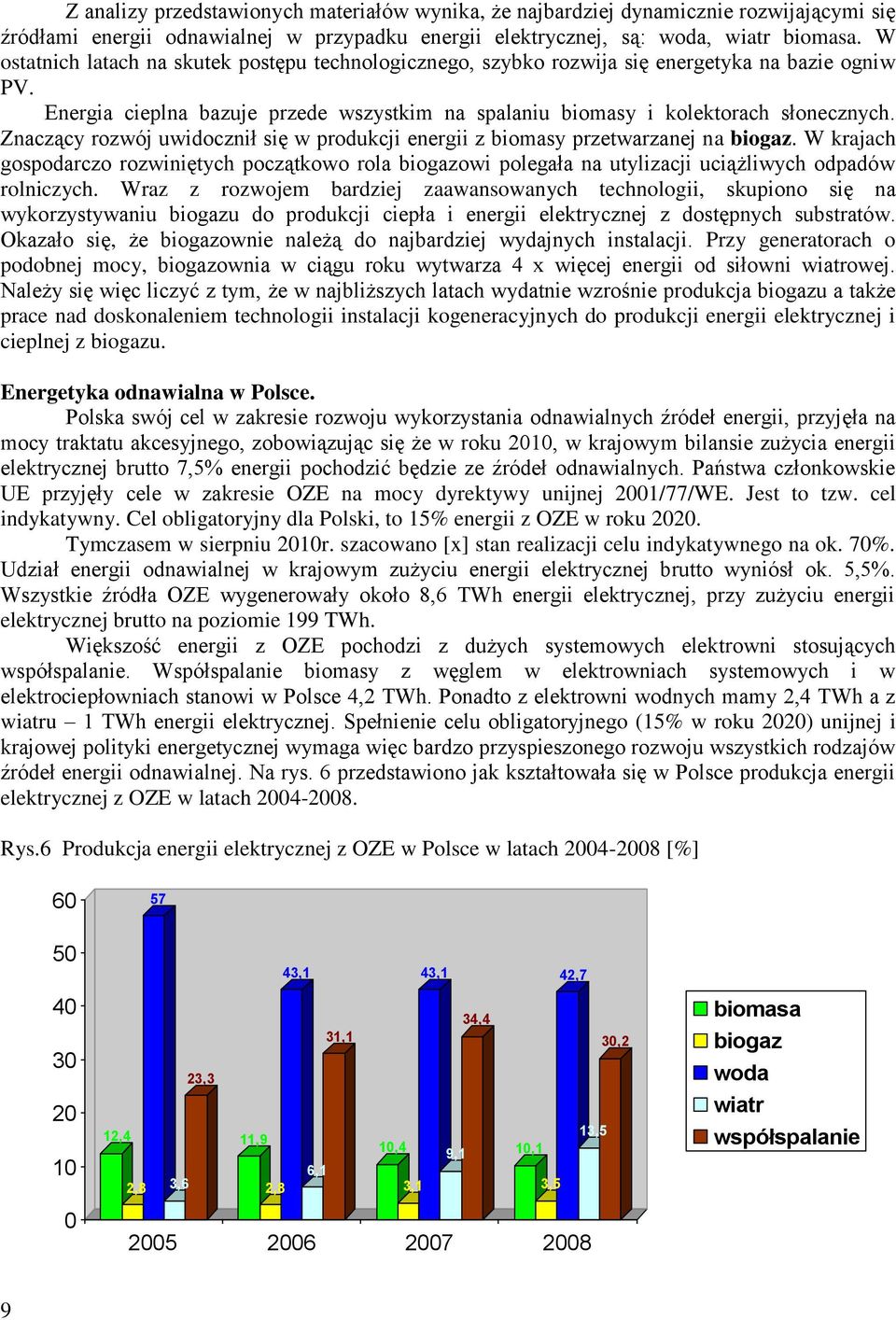 Znaczący rozwój uwidocznił się w produkcji energii z biomasy przetwarzanej na biogaz.