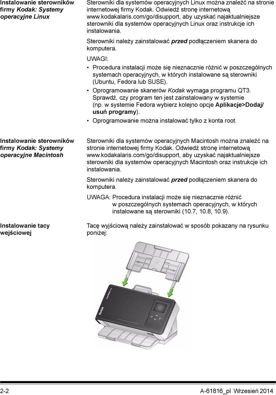 UWAGI: Procedura instalacji może się nieznacznie różnić w poszczególnych systemach operacyjnych, w których instalowane są sterowniki (Ubuntu, Fedora lub SUSE).