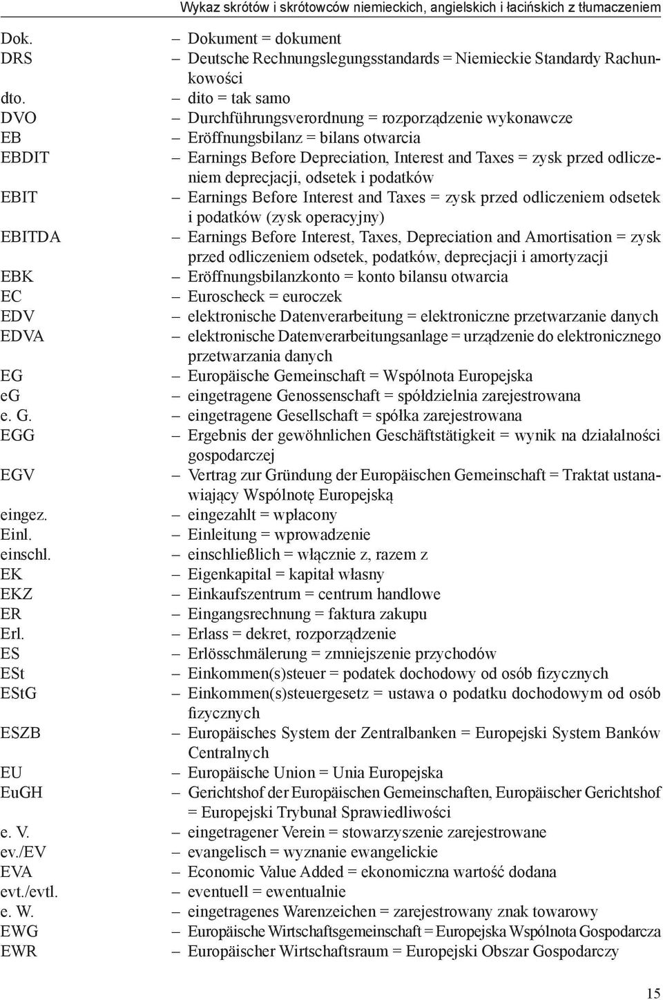 deprecjacji, odsetek i podatków EBIT Earnings Before Interest and Taxes = zysk przed odliczeniem odsetek i podatków (zysk operacyjny) EBITDA Earnings Before Interest, Taxes, Depreciation and