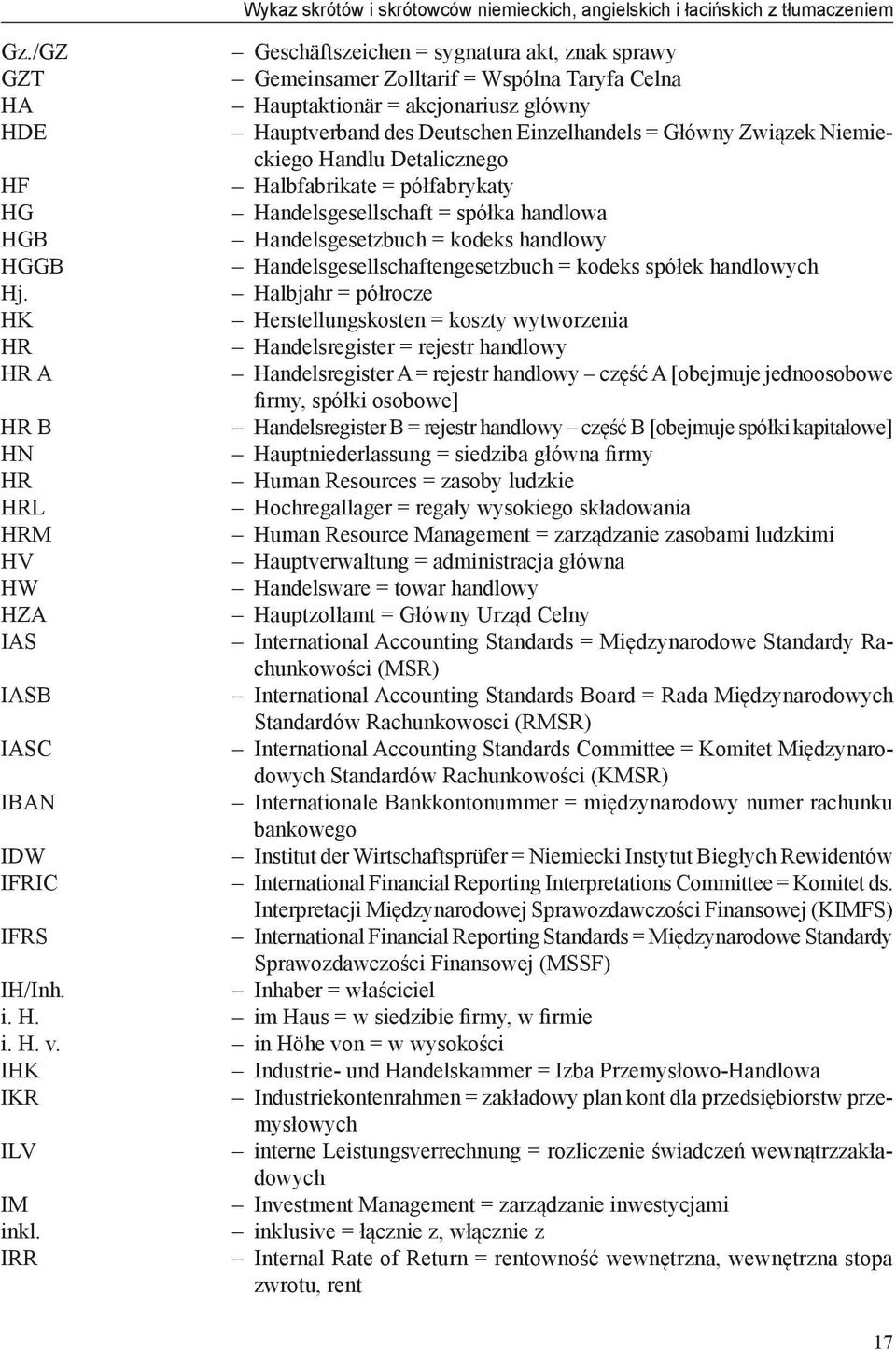 Niemieckiego Handlu Detalicznego HF Halbfabrikate = półfabrykaty HG Handelsgesellschaft = spółka handlowa HGB Handelsgesetzbuch = kodeks handlowy HGGB Handelsgesellschaftengesetzbuch = kodeks spółek